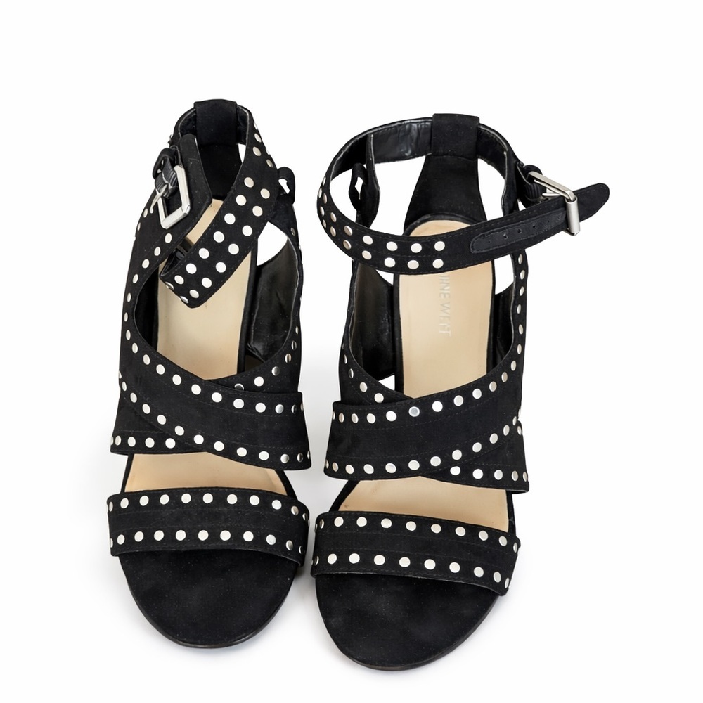 Nine West Black Studded Block Heel Sandals | Size 11M | 2.5” Heel